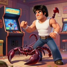 bob ross beating the devil out of scorpion from mortal combat arcade game, street fighter style, 2 d, illustration, digital art, highly detailed,