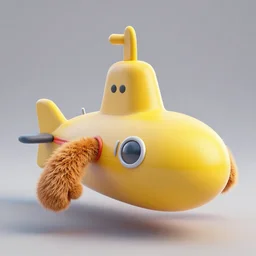 a yellow submarine with hairy arms. 3 d render