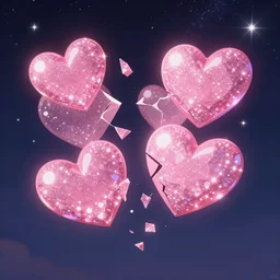 sparkling broken pink hearts on the starry night sky | trending on artstation