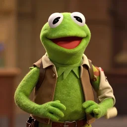 A still of Kermit as Indiana Jones from Raiders of the Lost Ark. Extremely detailed.