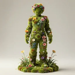 a human figure made of moss and flowers, beautiful high quality realistic fantasy art, trending on artstation by artgerm and greg rutkowski and alphonse mucha