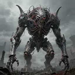 a shot of a gothic, biomechanical organic giger, surrealism beksinski giant creature with wires