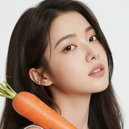 the head of an incredibly beautiful and elegant korean woman partially made of carrots and blueberries looking up, an ultrafine detailed illustration by james jean, final fantasy, intricate linework, bright colors, behance contest winner, vanitas, angular, altermodern, unreal engine 5 highly rendered, global illumination, radiant light, detailed and intricate environment