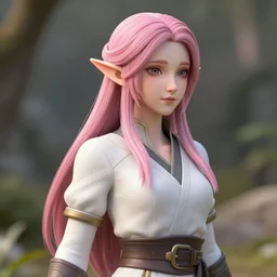 beautiful pink haired half elf healer, 3 d model, sculpture, octane render, portrait, natural lighting