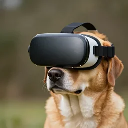 dog wearing vr headset, hyperrealism