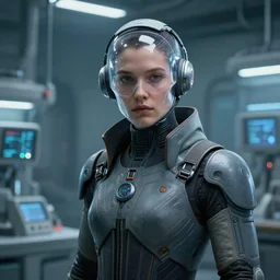 a portrait of a scifi technician in the laboratory, scifi character, cyberpunk suit, clear face, concept art, highly detailed, greg rutkowski, cedric peyravernay, denys tsiperko, artstation, 8 k