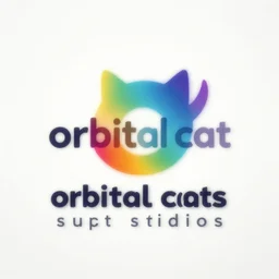 colorful logo for'orbital cat studios ', designed by rob janoff