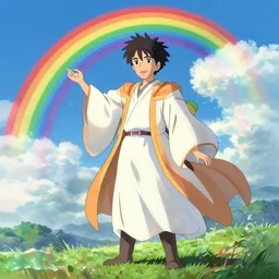 rainbow wizard character concept style, by Makoto Shinkai