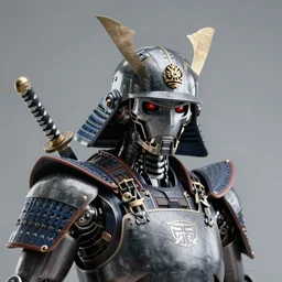 samurai warrior robot portrait ( head and bust ) with katana photorealistic 1 5 0 mpx