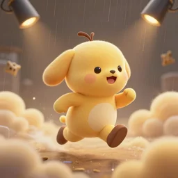 running on golden clouds and rain, thunder, 4k, post-processing, very very detailed, artstation, cute