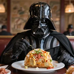 A still of Darth Vader eating arepas, 4k, photograph, ultra realistic, highly detailed, professional lighting