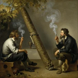 Dutch oil painting from 1600s: People smoking a big fat blunt of cannabis
