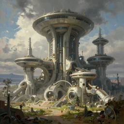 detailed cinematic wide shot of technological osasis, ultra realistic, spring light, painting by gaston bussiere, craig mullins, j. c. leyendecker