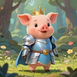 very cute and adorable little anthropomorphic piggy knight princess, piglet, cartoon , fantasy forest, pale blue armor, pretty, DeviantArt, Artstation, trending on artstation, by Mickael Lelièvre, cinematic lighting