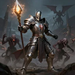 paladin, smite undead sketeons, dungeon and dragons, very detailed, trending on artstation, portrait