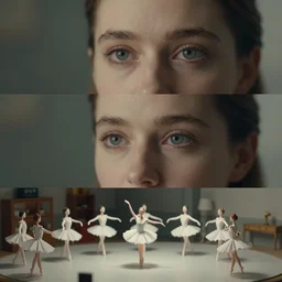 beautiful three point perspective film still of ballet scene in holly herndon, extreme closeup portrait in style of frontiers in miniature porcelain photography fashion architectural art studio seinen manga edition, miniature origami fold pattern model, eye contact, tilt shift style scene background, soft lighting, kodak portra 4 0 0, 8 k, macro, cinematic style by emmanuel lubezki