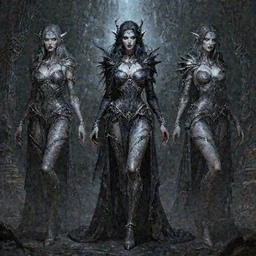 mad necromancer seductive girl concept art, symmetrical, rule of three, detailed body, full body, detailed face, ultradetailed digital illustration, 8 k, epic atmosphere, digital art by simon cowell and rachel walpole