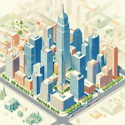 flat illustration. heavily detailed. drawing of a city from an isometric perspective. in the style of dedouze