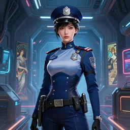 portrait futuristic mercury police uniform female, in a future huge spaceship internal, neon light, ssci - fi and fantasy, intricate and very very beautiful and elegant, highly detailed, digital painting, artstation, concept art, smooth and sharp focus, illustration, art by tan zi and ayanamikodon and alphonse mucha and wlop