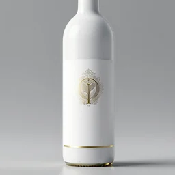 a white wine bottle with a beautiful luxury wine logo, wine brand, hyper realistic, 3 d render, hyper detailed, ray tracing
