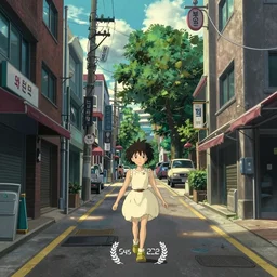 A screenshot of the seoul city street in the scene in the Ghibli anime film, pretty rim highlights and specular