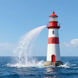 a water spout approaches a lighthouse out at sea, digital art, highly detailed, realistic, bright colors, 8 k