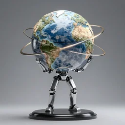 atlas holding the world sculpture by mario feng and john berkey, atlas is an i robot, ray tracing, master shot, octane render, 8 k, ultra hd, perfect light