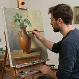 A man making an oil painting of a man making an oil painting of a man making an oil painting of a man making an oil painting of a vase, oil painting
