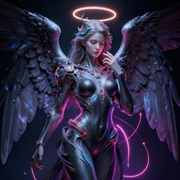 alterd carbon, angel protecting woman, neon, detailed intricate render, dark atmosphere, detailed illustration, hd, 4 k, digital art, overdetailed art, surrealistic, by greg rutkowski, by loish, complementing colors, trending on artstation, deviantart