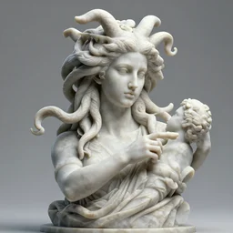 a portrait of Medusa sculpting a figure in Marble stone, concept art, trending on artstation 3D, Octane Render