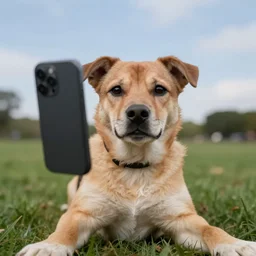 A dog taking a selfie, selfie photography, photorealistic imagery, trending on artstation, 4k, 8k