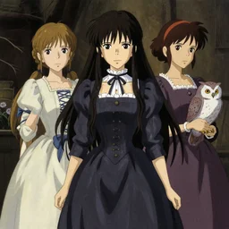 finely detailed perfect art, gapmoe yandere grimdark, trending on pixiv fanbox, frances parthenope verney ( standing ) painted with her sister florence and florence's pet owl in 1 8 3 6 by painted by greg rutkowski makoto shinkai takashi takeuchi studio ghibli, cevagraf comics