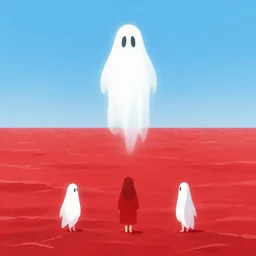 ghost above a red sea with clear sky, artwork by tooth wu and wlop and alena aenami and greg rutkowski