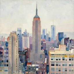new york abstract flat watercolor painting