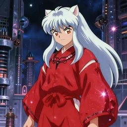 inuyasha!!!! hq glistening beautiful colors, rich moody atmosphere, reflections specular highlights, megastructure realistic detailed background, brandishing iridescent cosmic weapons, colourful 3 d crystals, dark ominous jagged sharp steel gritty armor, makoto shinkai greg rutkowski matte portrait animation