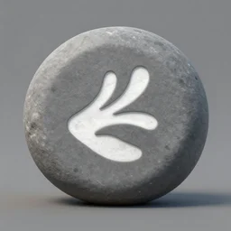 videogame asset, a gray round pebble with white wind symbol etched in the middle, unreal engine 5, videogame, artstation.