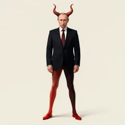 a post - minimalism portrait of putin with devil horns with very long legs vibrant color scheme, highly detailed, in the style of romanticism, cinematic, artstation, moebius, greg rutkowski