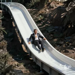 rudy giuliani sliding down a waterslide