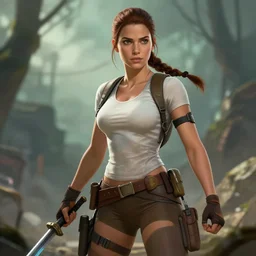 Lara Croft in the style of Boris Vallejo