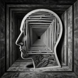 impossible room of interior of a head by m. c. escher