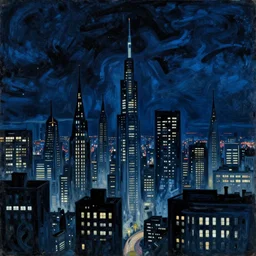 Body art. A beautiful, but eerie, illustration of a cityscape at night. The buildings are all tall and thin, and they are lit up by a strange light. The sky is deep and dark and there are no stars to be seen. stuckism, cool indigo by Honoré Daumier, by Hans Bellmer realistic