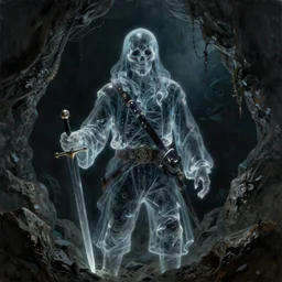 ultra realistic color portrait painting of a tranparent 1 7 th century pirate ghost with a sword in a grotto, dark, painted, brooding, atmospheric, seascape, horror, smooth, epic, highly detailed, cinematic, artstation, by kai carpenter