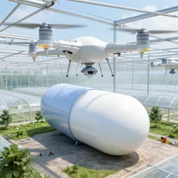 hologram, capsule, supplies, distribution, vertical, housing, market, greenhouse, migrants, big drones, unreal engine