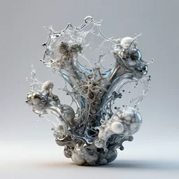a photorealistic render of a 3 d organic water sculpture in the centre, made of liquid metal, c 4 d, made of marble, by zhelong xu, gakkin and ernst haeckel, hyper realistic, plain background, 8 k, volumetric lightning, trending on artstation