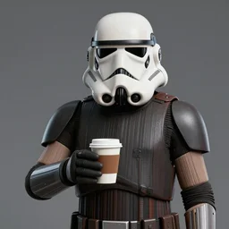 a star wars character holding a cup of coffee, an ambient occlusion render by George Lucas, trending on cg society, pop art, reimagined by industrial light and magic, vray tracing, #vfxfriday