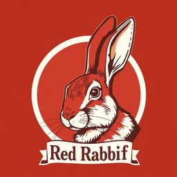 a logo of a red rabbit, vintage style, art piece, portrait, super detailed, ultra realistic, vector graphics