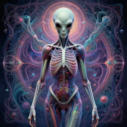 in the style of alex grey, alien, psychedelic, anatomical