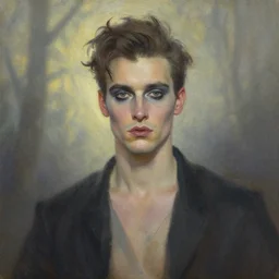 male glam rocker. gouache fairytale art, russian romanticism, muted palette, backlighting, depth of field.