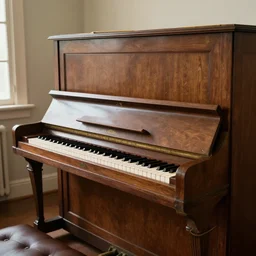room with old wooden piano in it, 8 k, highly detailed, amazing quality, photographic masterpiece