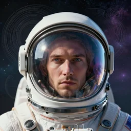 retrofuturistic portrait of a man with in astronaut helmet, smooth transparent visor, reflective gradient, detailed space nebula graphics in background, close up, quint buchholz, wlop, dan mumford, artgerm, liam brazier, peter mohrbacher, raw, featured on artstation, octane render, cinematic, elegant, intricate, 8 k